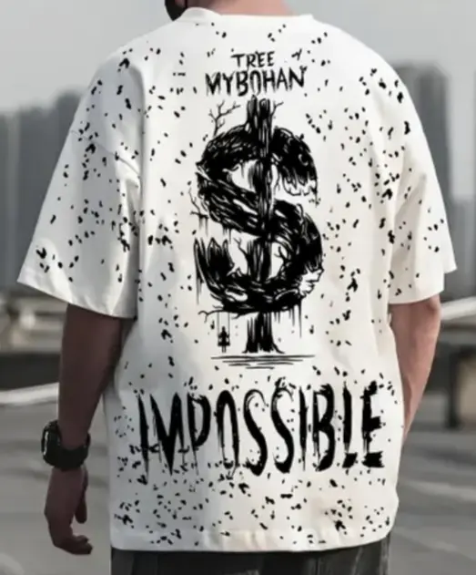 Oversized Loose Fit Double Side Graphic Printed Round Neck T-Shirt 