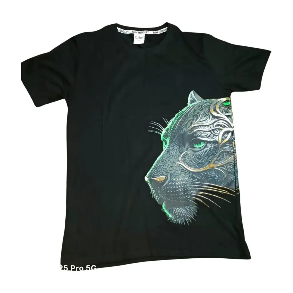 Men's Black Panther Graphic T-Shirt with Green Accents 