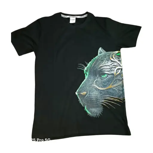 Men's Black Panther Graphic T-Shirt with Green Accents 